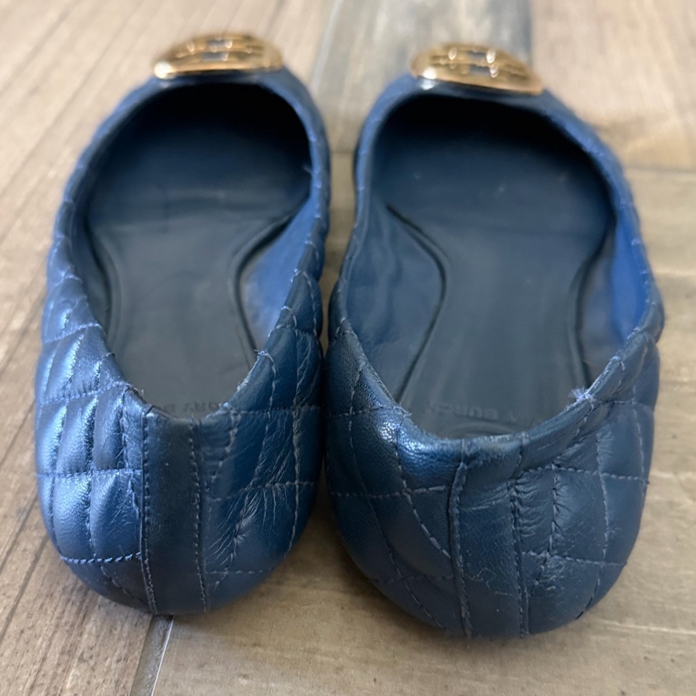 Tory Burch Blue Quilted Leather Quinn Ballet Flats size 7.5 - Picture 5 of 7